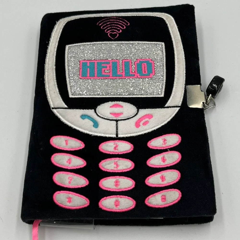 Claire's Locking Diary Kids OS Black Brand New Y2K Cell Phone Plush Glitter